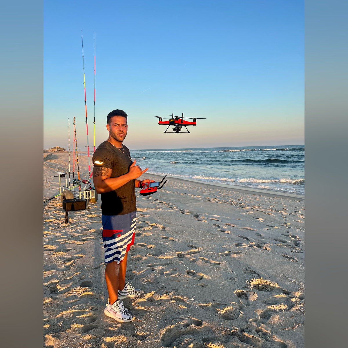 Angler with SwellPro Fisherman FD3 flying behind him